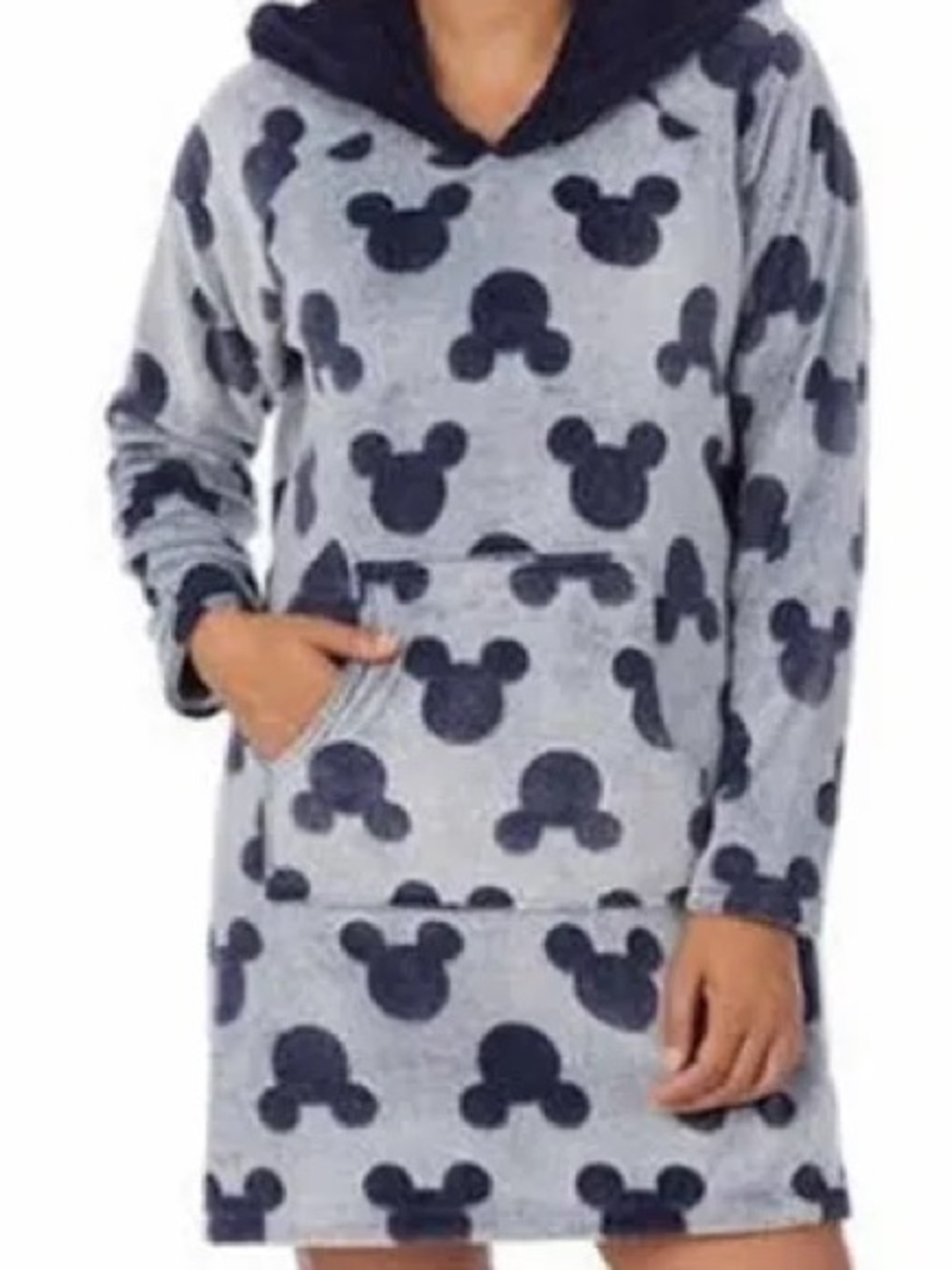 Disney Gray Plush Hooded Tunic with Navy Mickey Silhouettes